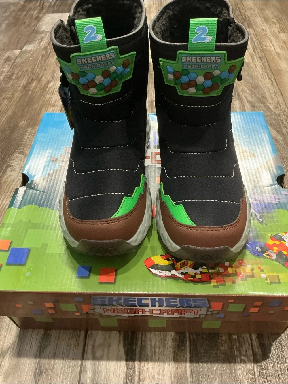 Skechers Black, Brown and Green Kids Rain/Snow Boots Size 2.5